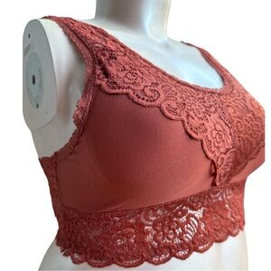 Anemone Rust Lace Bralette ANASTASIA molded cups soft fit camisole crop top‎ XXL